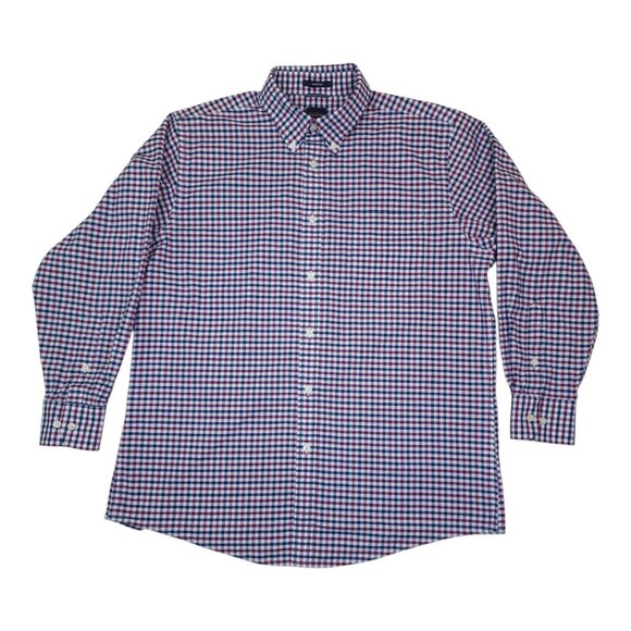 Dockers Battery Street Collection Classic Fit Stretch Shirt L Plaid Purple Navy - Picture 3 of 10